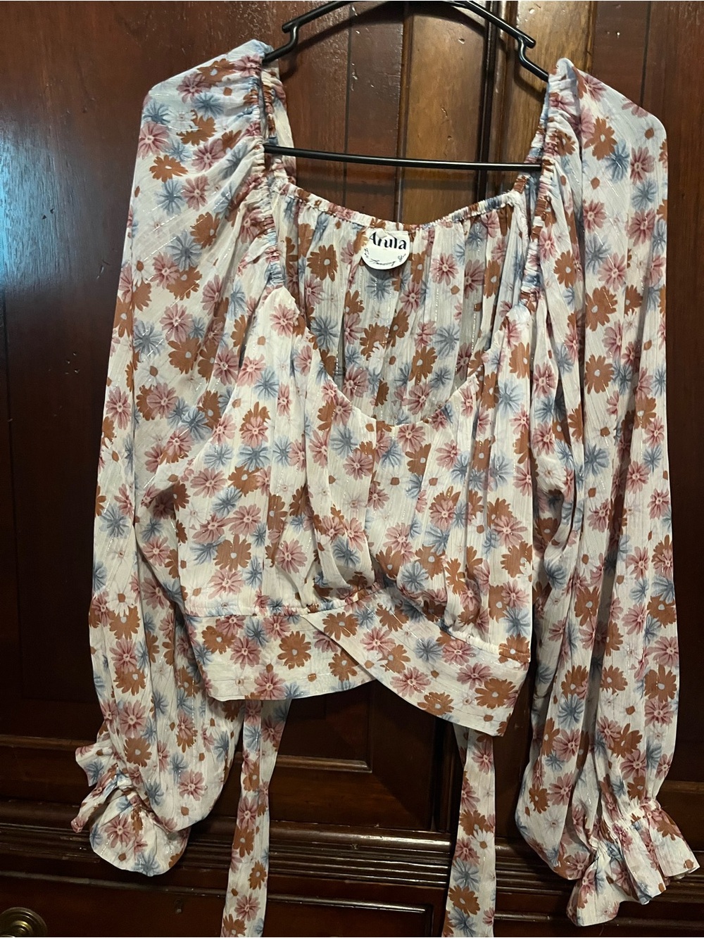 ARULA Floral Wrap Blouse in Cream, Rust & Dusty Blue